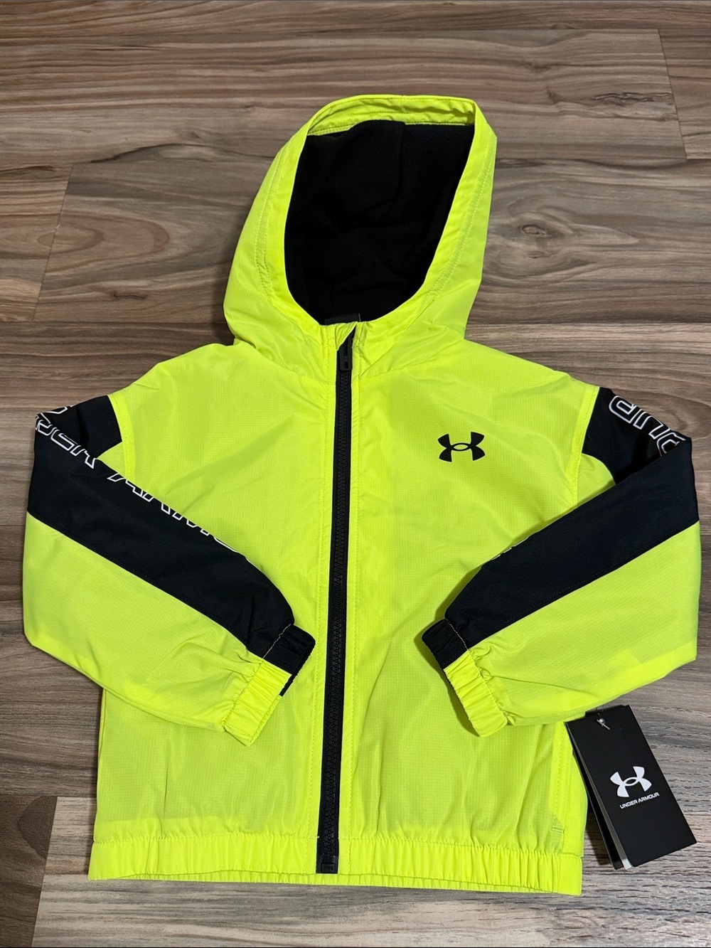 Under Armour Jacket Boys Sz. 4 High Visibility Yellow Storm Hooded Windbreaker